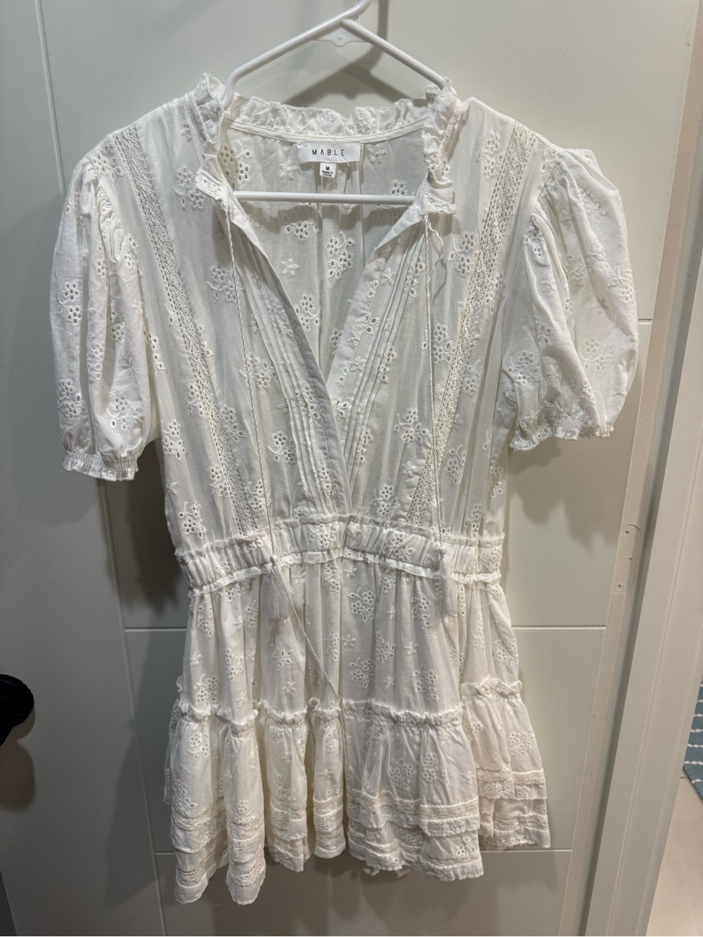 MARBLE White Eyelet Ruffle-Neck Blouse
